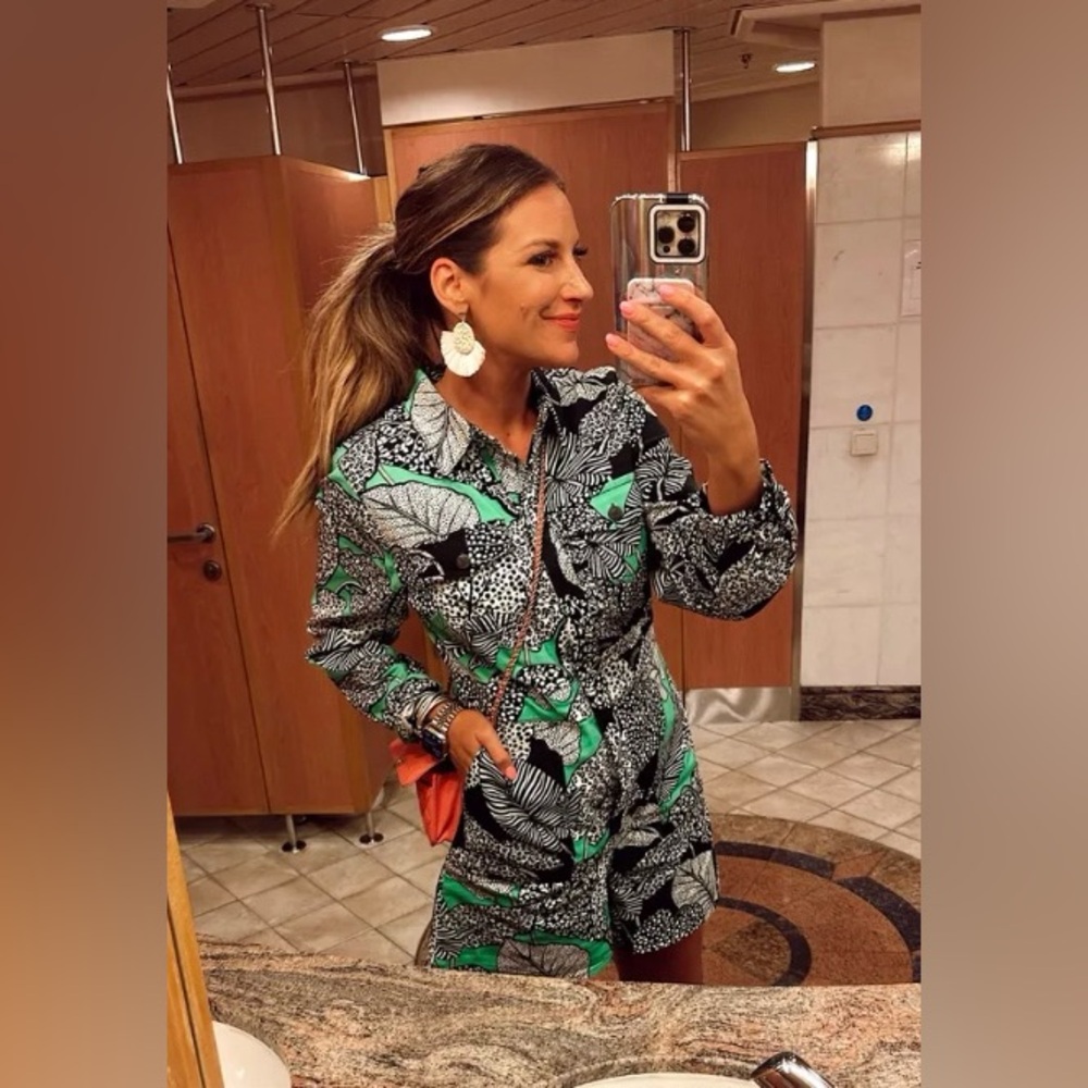 FARM Rio Green and Black Patterned Romper